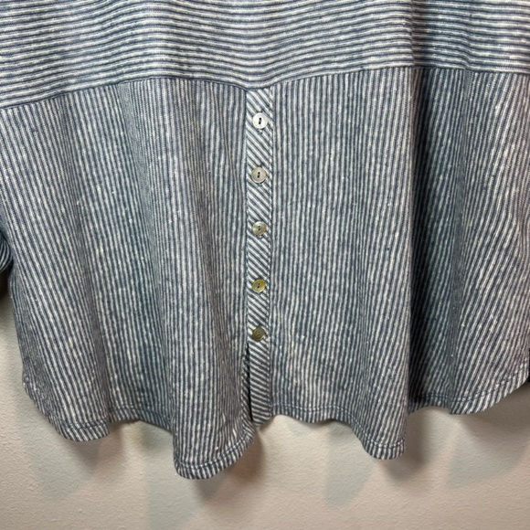 Adrienne Vittadini Striped Linen Tunic Top Blue White Roll Tab Sleeves Sz Small - Picture 12 of 14